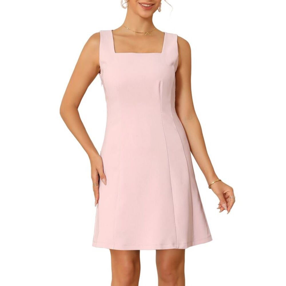Women's Short Dress Cocktail Wedding Guest 50s Sleeveless Mini Dress Pink